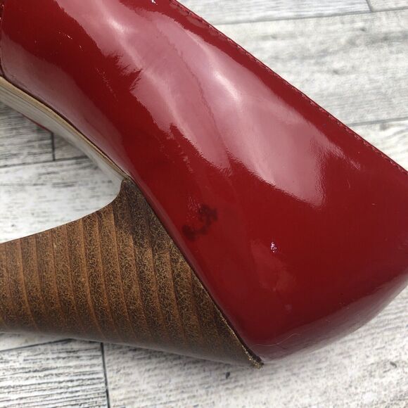 Sofft Red Patent Leather Shoes with Small Platform & Wood-Look Heels Size 7 M - Picture 9 of 13